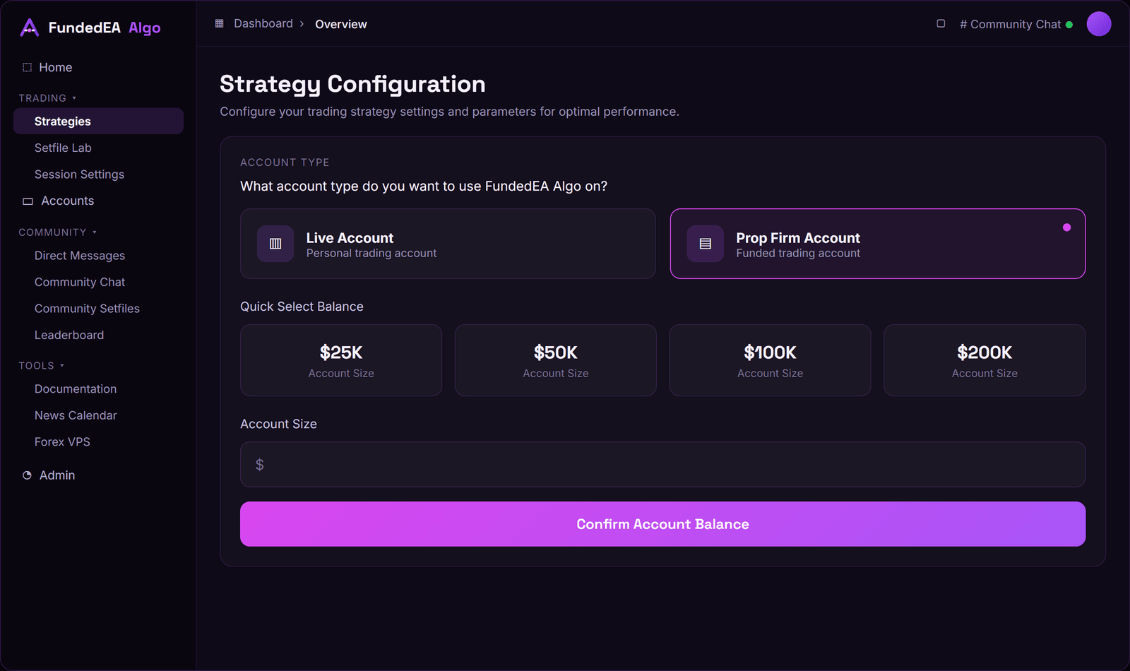 FundedEA Algo dashboard